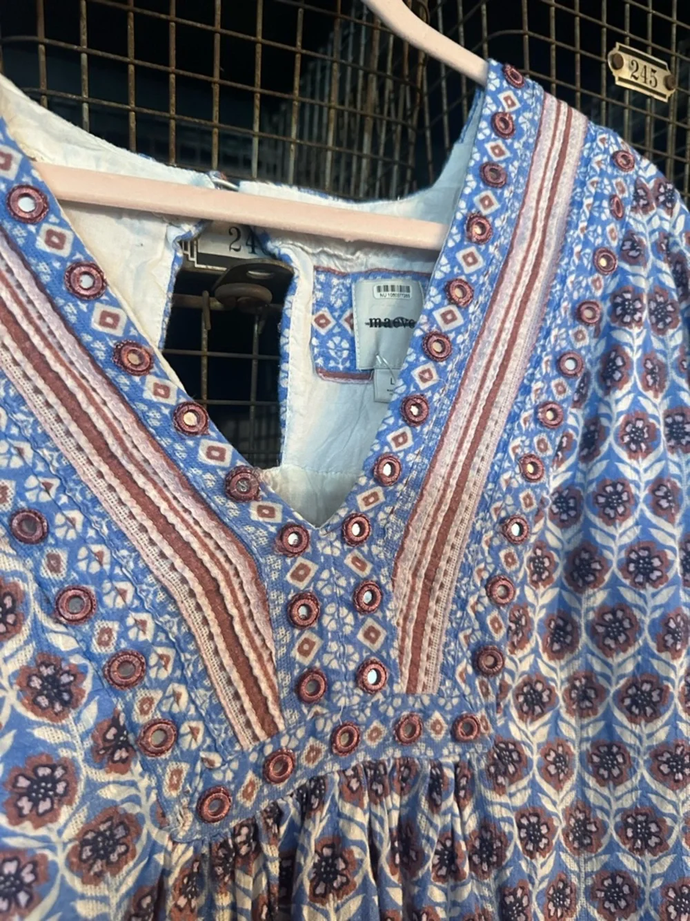 Maeve by Anthropologie Blue Puff-Sleeve V-Neck Mini Dress Large 38487 - Picture 8 of 13